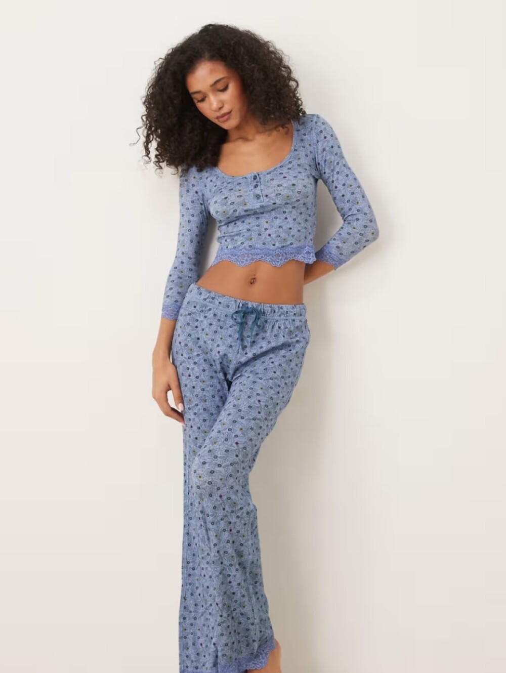 🪷NWT Free People FP Intimately Stolen Dance Pajamas, size L in Denim Combo
